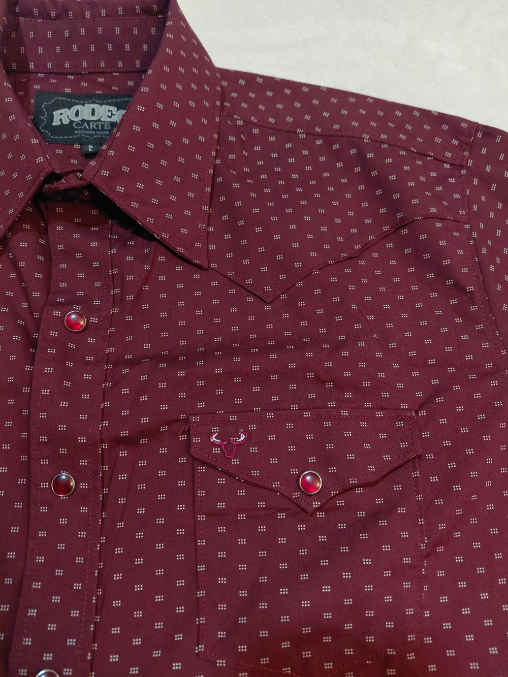 Men's Burgundy Printed Western Shirt - Picture 4 of 9